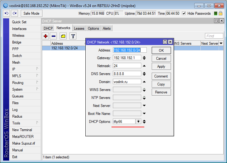 mikrotik dhcpd tftp