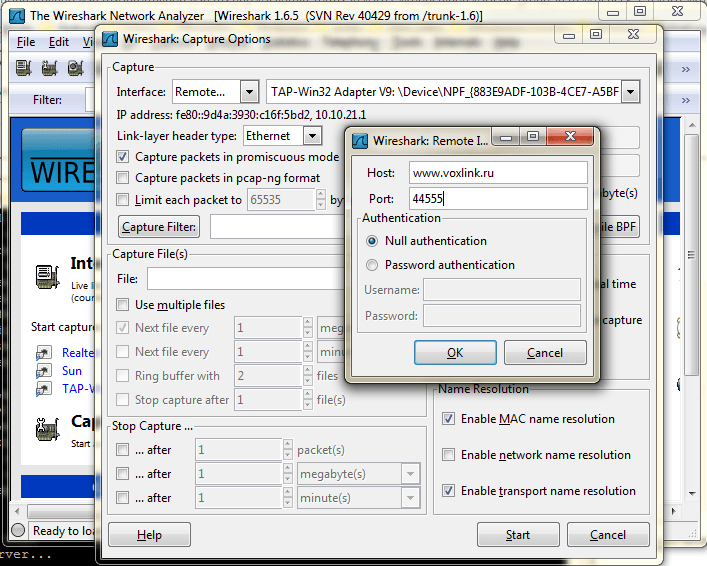 Wireshark rpcapd